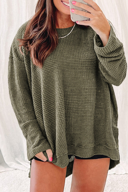 Curve Textured Knit Long Sleeve Top