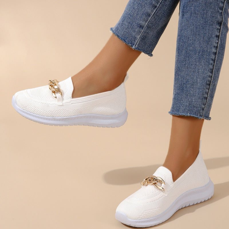 Chain Detail Mesh Breathable Woven Slip-on Trainers