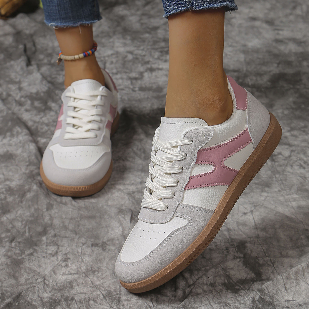 Colorblock Lace-up Round Trainers