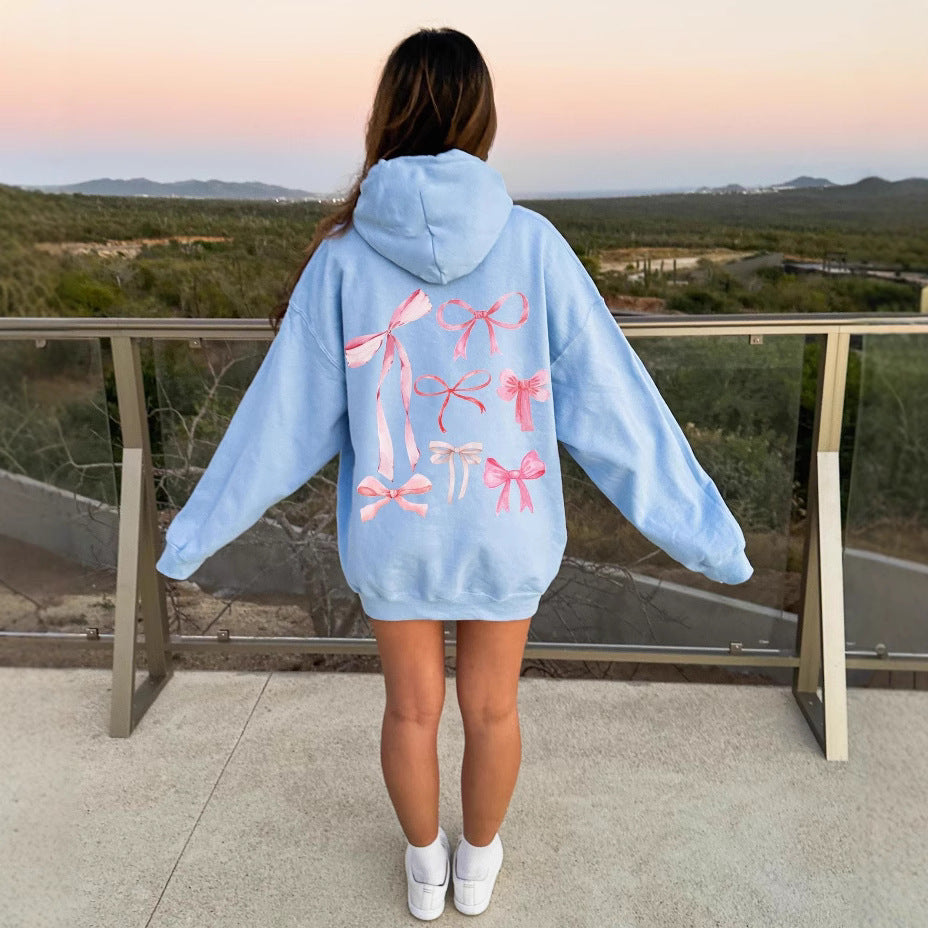 Bow Print Oversized Hoodies