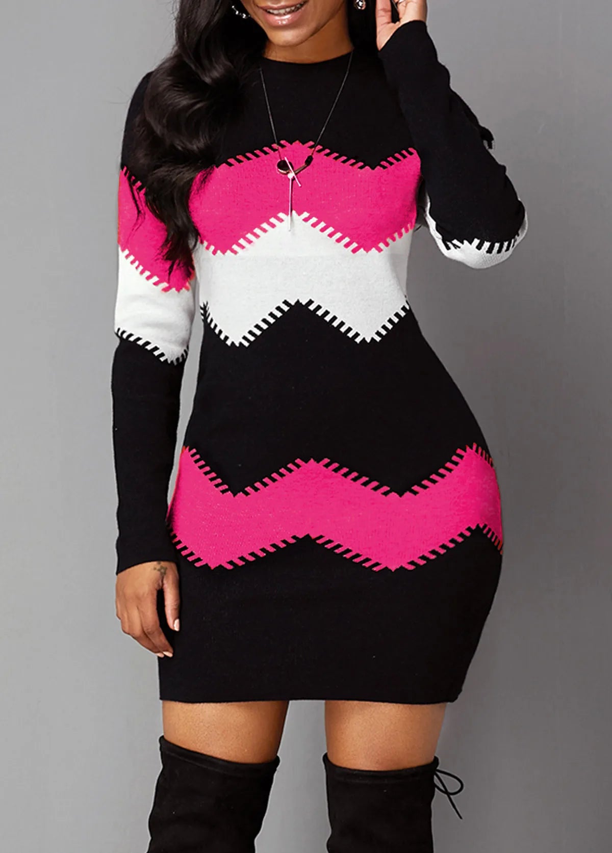 Striped Turtleneck Sweater Dress