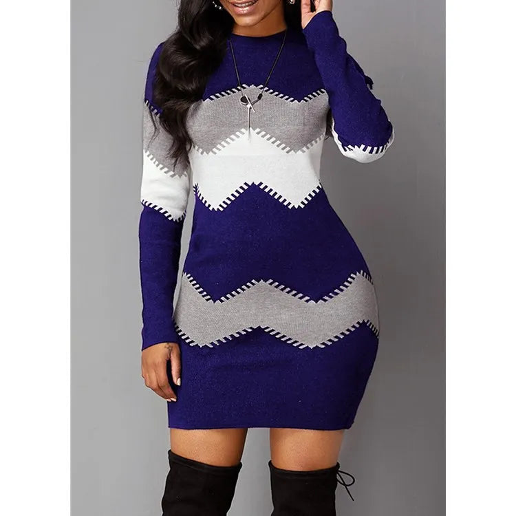 Striped Turtleneck Sweater Dress