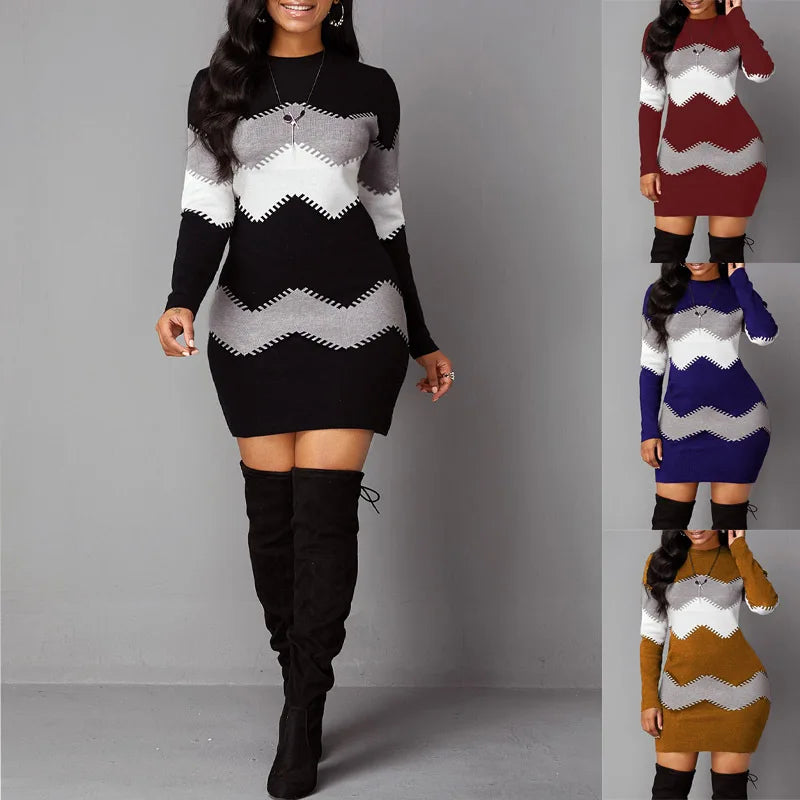 Striped Turtleneck Sweater Dress