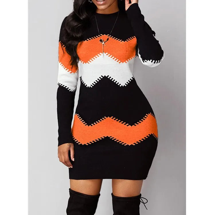 Striped Turtleneck Sweater Dress