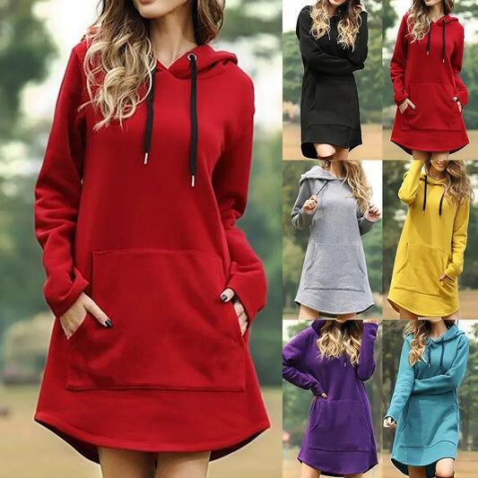 Casual Pocket Hooded Jumper Dress