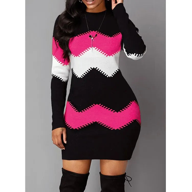 Striped Turtleneck Sweater Dress