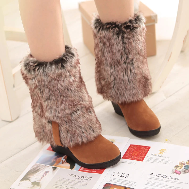 3 Styles Wedge Heel Fur Boots