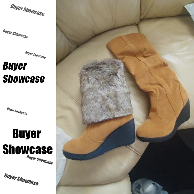 3 Styles Wedge Heel Fur Boots