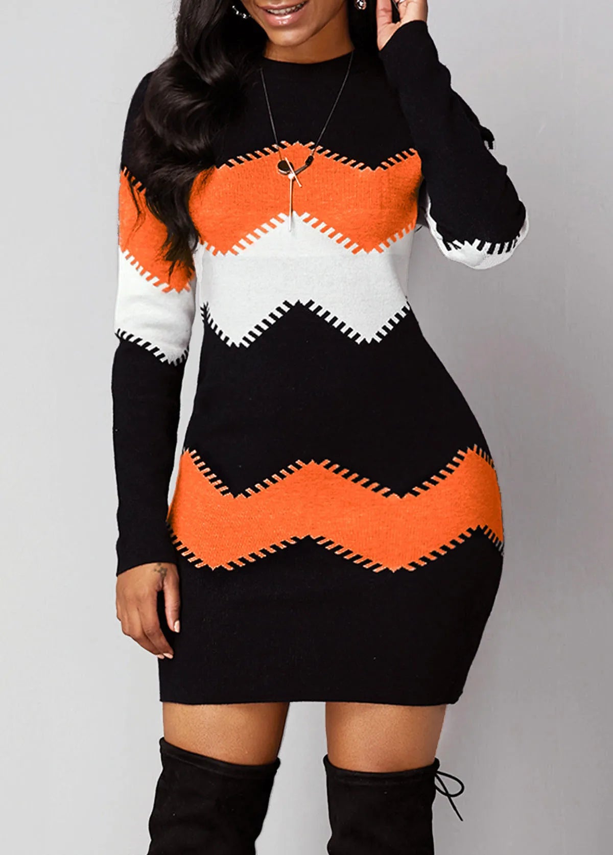 Striped Turtleneck Sweater Dress