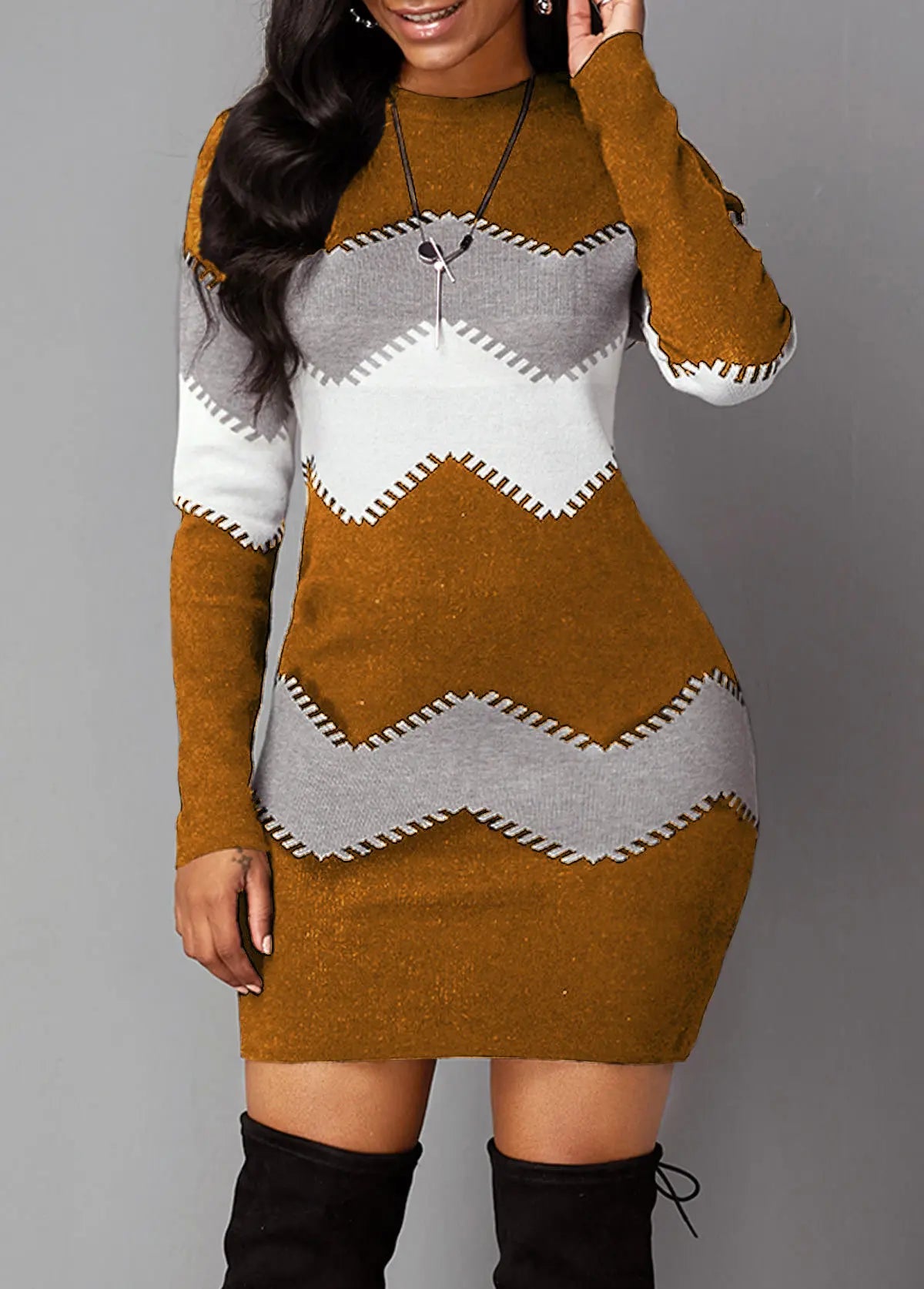 Striped Turtleneck Sweater Dress