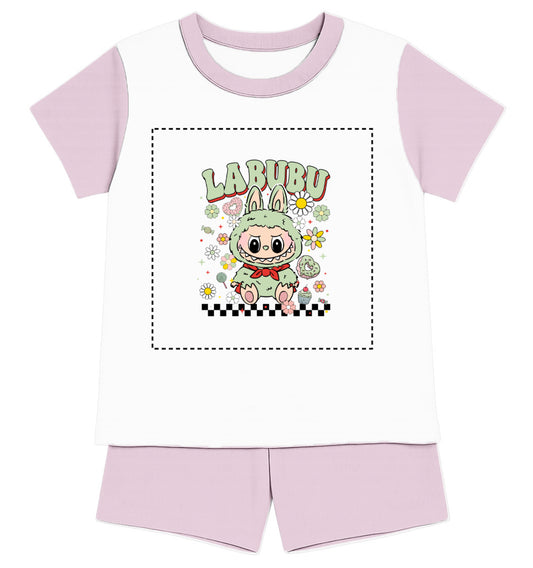Children's Green Labubu Inspired T-Shirt and Short  Pyjama Set