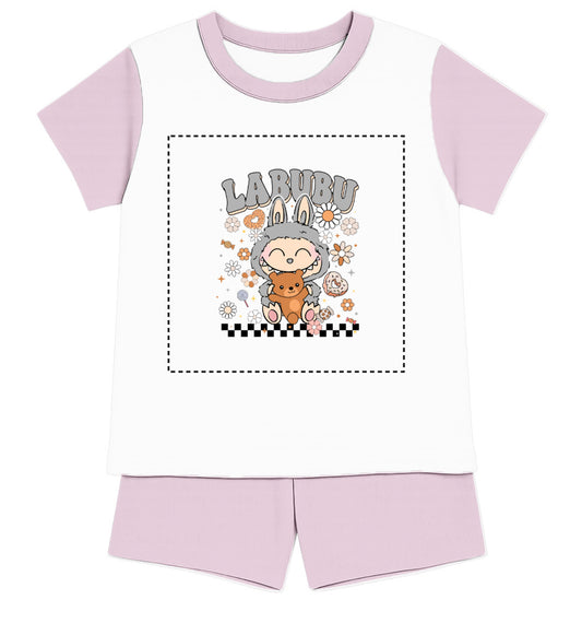 Children's Grey Labubu Inspired T-Shirt and Short - Pyjama Set