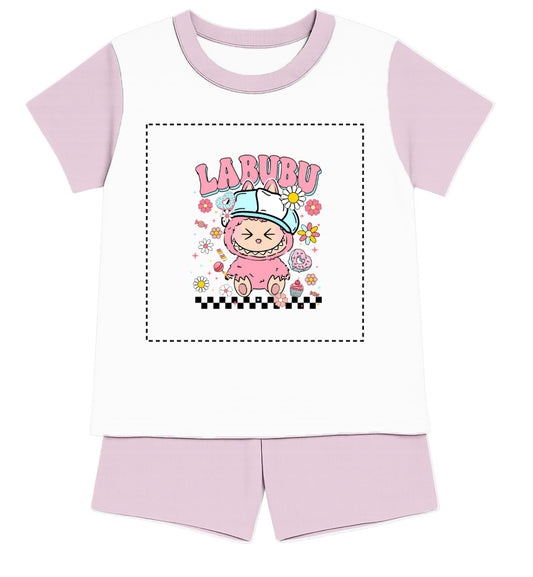 Children's Pink Labubu Inspired T-Shirt and Short - Pyjama Set