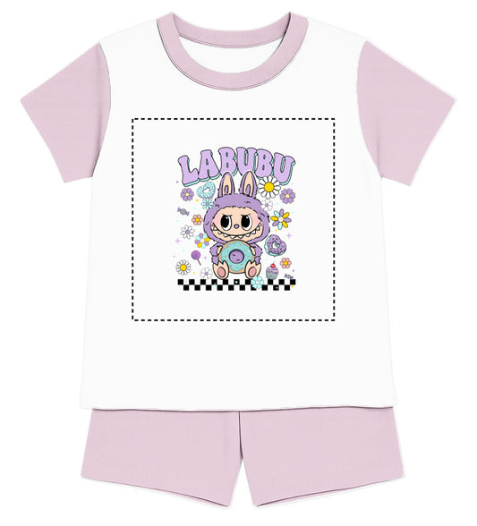 Children's Purple Labubu Inspired T-Shirt and Short - Pyjama Set
