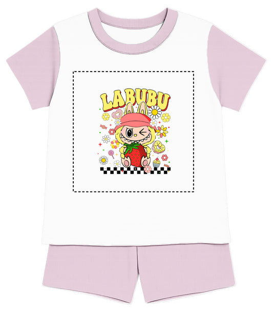 Children's Yellow Labubu Inspired T-Shirt and Short - Pyjama Set