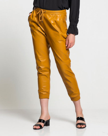 Wet Look PU Faux Leather Look Tie Up Trouser Joggers