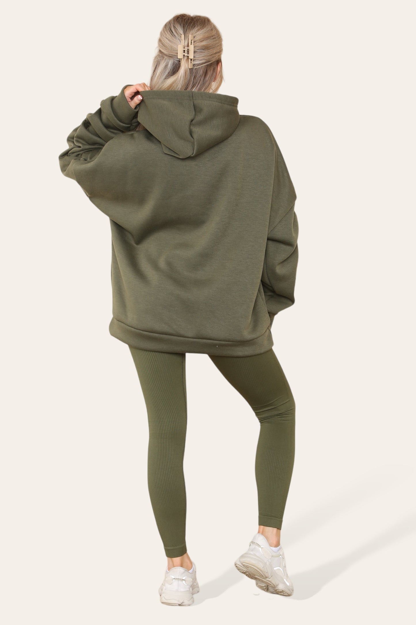 Oversized Ruched Sleeves Hoodie With Satin Ribbon