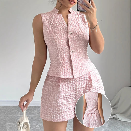 Elegant Jacquad Style Vest And Shorts Two-piece Set
