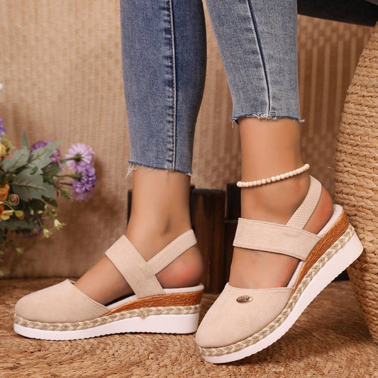 Lightweight Hemp Rope Braided Closed Toe Elastic Banded Wedges