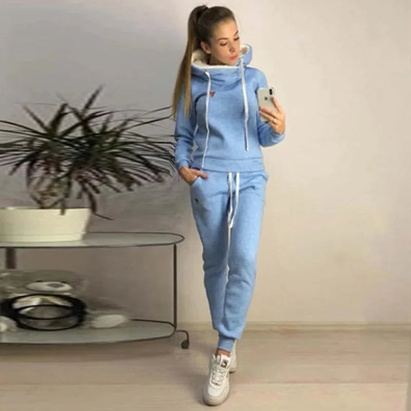 Casual High Neck Hoodie & Joggers Set