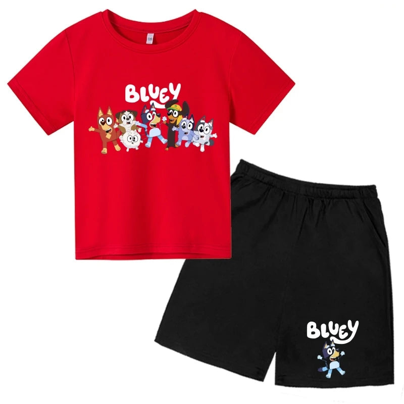 Kids Bluey Cartoon T-shirts & Shorts Set