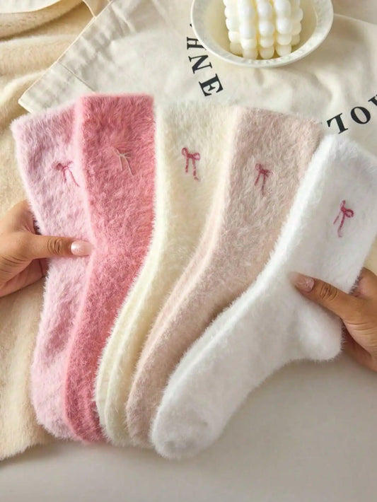 Fleece Bow-Tie Plush Socks