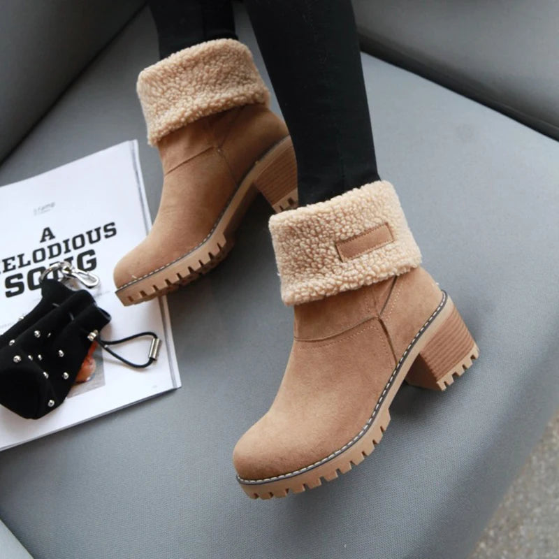 Warm Plush Square Heel Ankle Boots