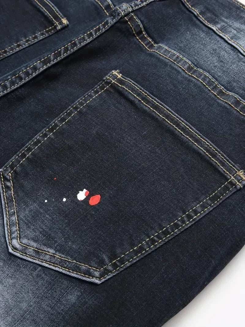 Men’s Stretchy Graffiti Ripped Denim jeans