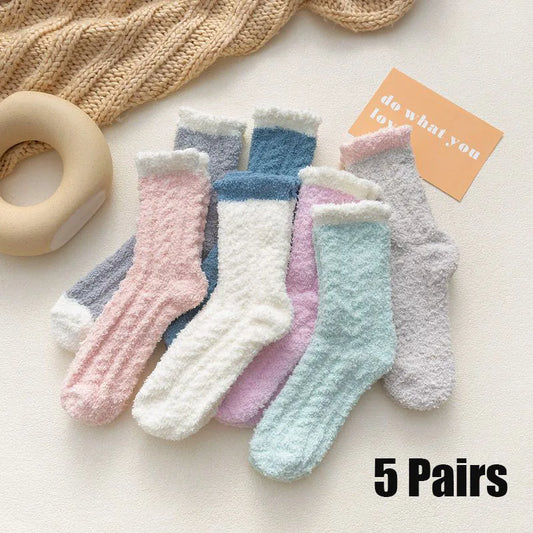 5 Pairs Thickened Coral Fleece Socks