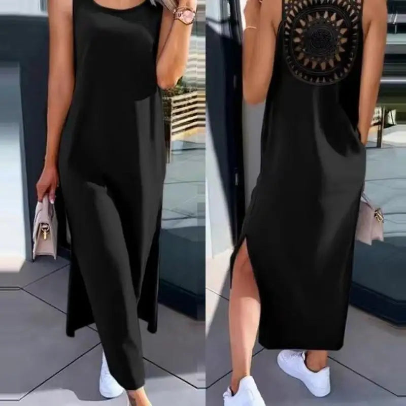 Summer Sleeveless Hollow Back Pattern Long Dress