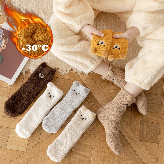 Cute Bear Women Thick Plush Warm Socks