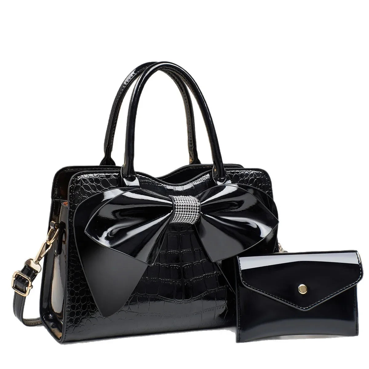 Bow Pattern Crossbody Handbag & Purse Set