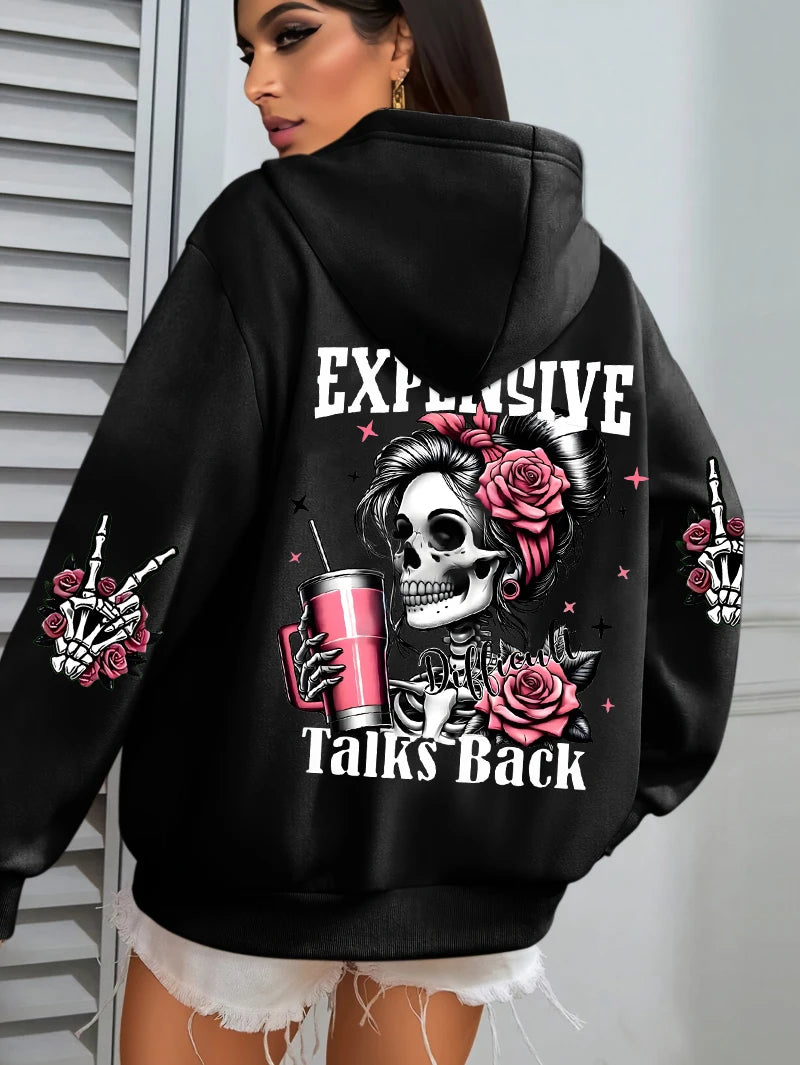 Expensive Talks Back Funny Print Hoodie
