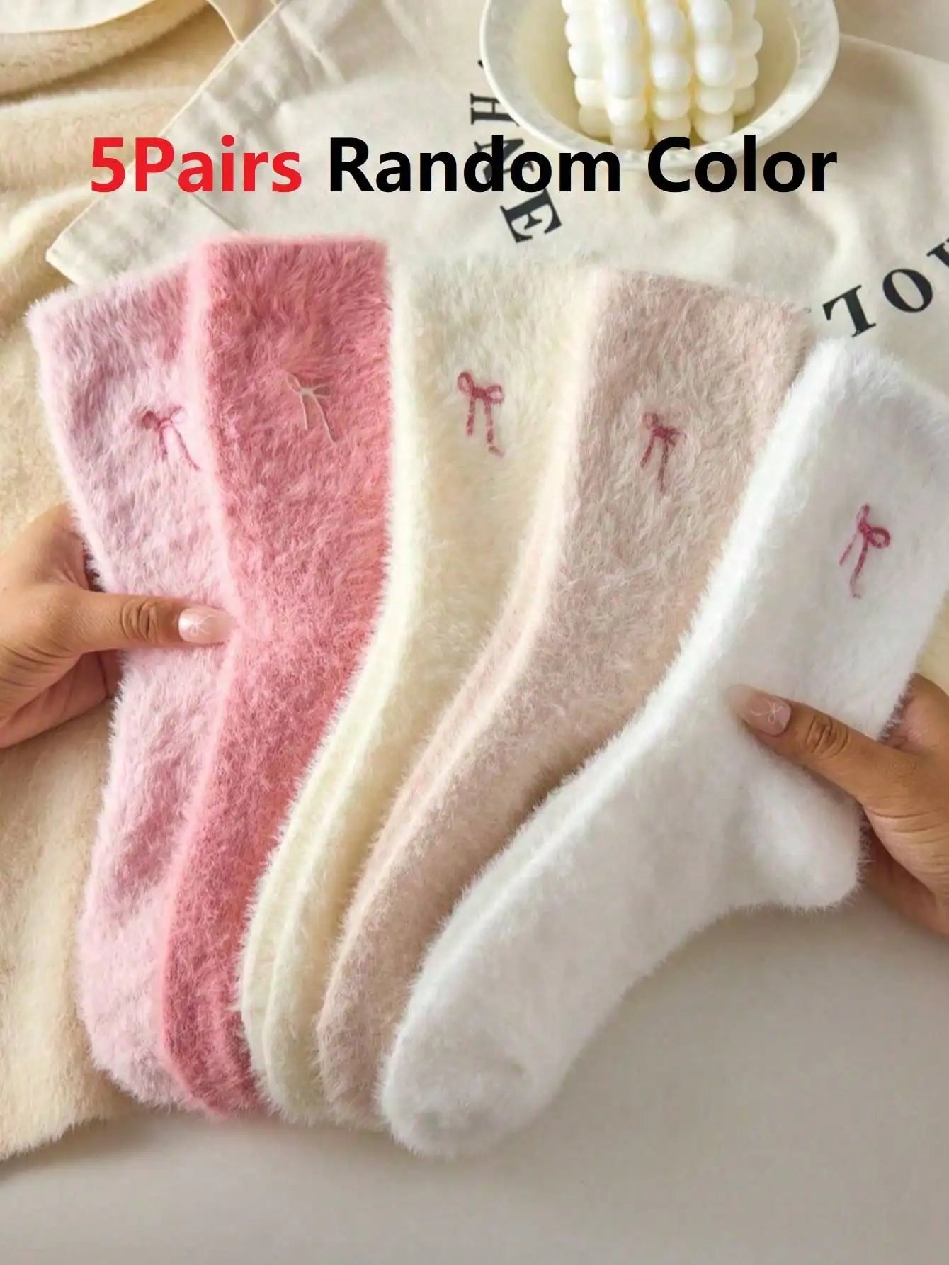 Fleece Bow-Tie Plush Socks