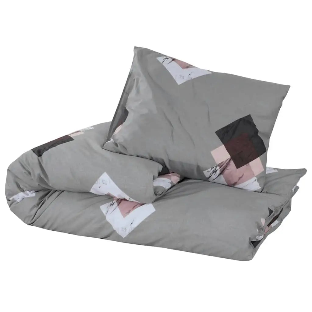 Grey Cotton Diamond Pattern Duvet Cover Set - Double
