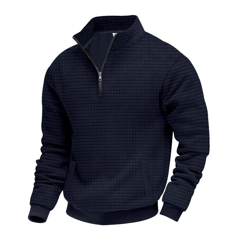 Men’s Half-Zip Check Pattern Sweatshirt