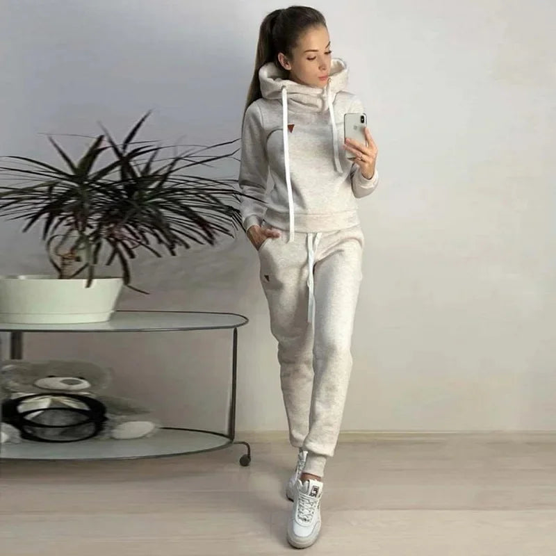 Casual High Neck Hoodie & Joggers Set