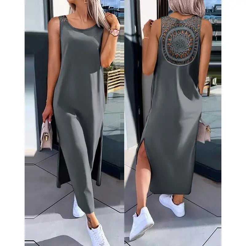 Summer Sleeveless Hollow Back Pattern Long Dress