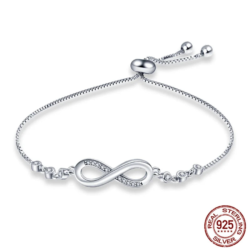 Silver Classic Eternity Symbol Adjustable Bracelet