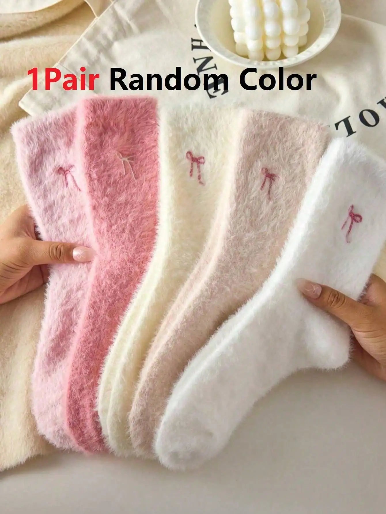Fleece Bow-Tie Plush Socks