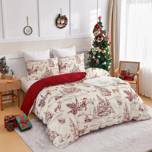 Red Christmas Countryside Duvet Cover Set