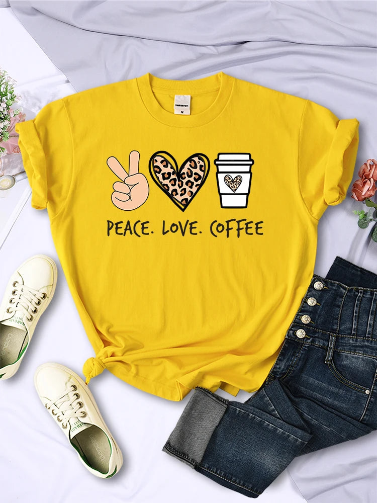 Peace Love Coffee Prints Women Tshirts