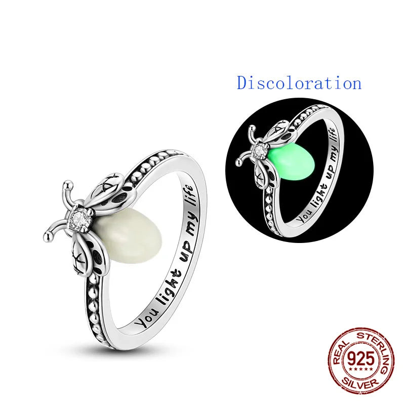 Glow in the Dark Firefly Silver Ring