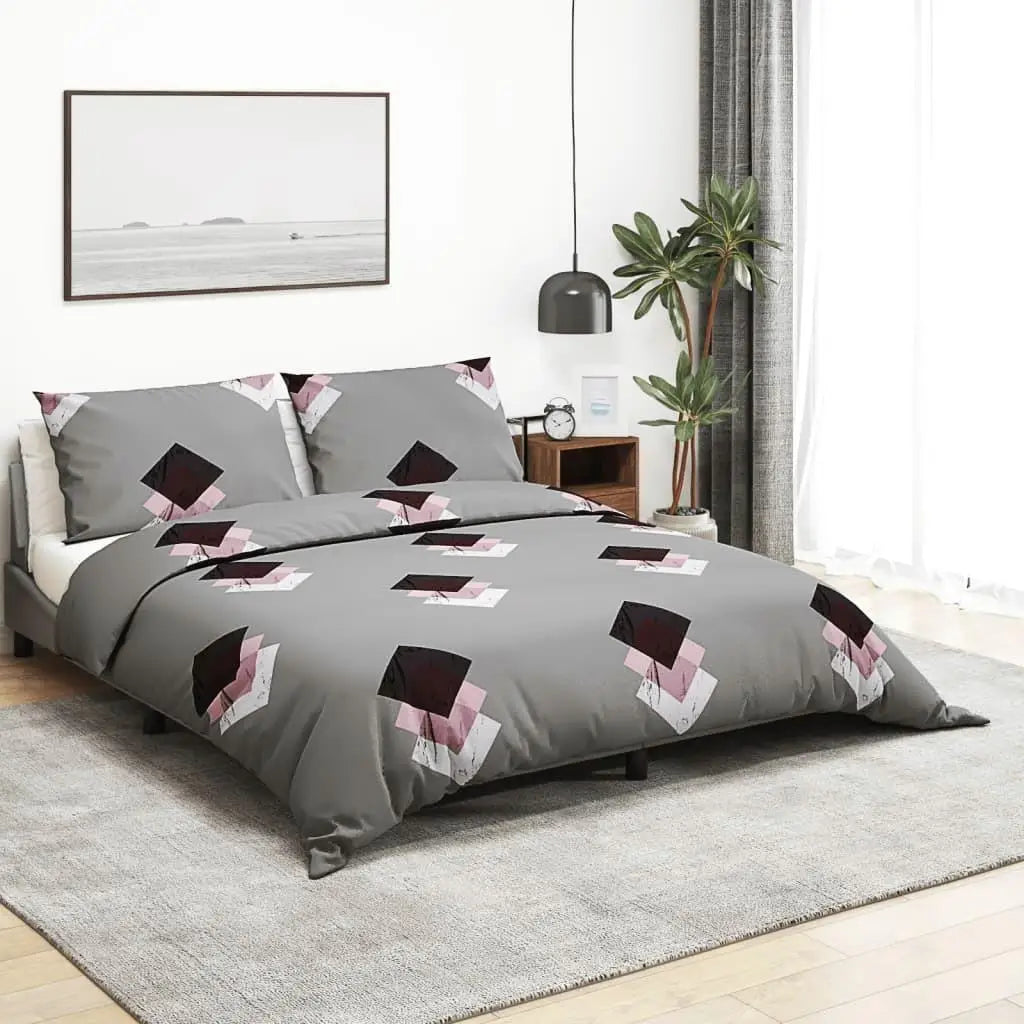 Grey Cotton Diamond Pattern Duvet Cover Set - Double
