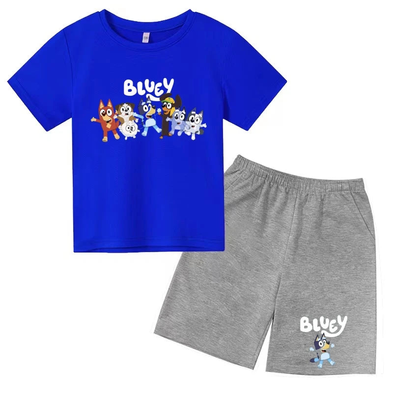 Kids Bluey Cartoon T-shirts & Shorts Set