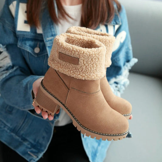 Warm Plush Square Heel Ankle Boots
