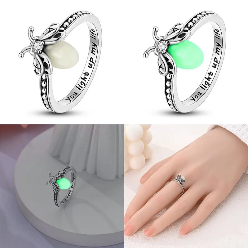 Glow in the Dark Firefly Silver Ring