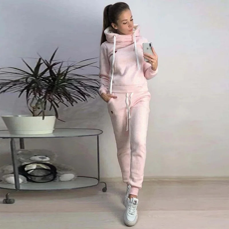 Casual High Neck Hoodie & Joggers Set