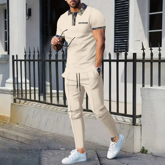 Men's Casual Short-Sleeved Patterned Collar Two-Piece Set
