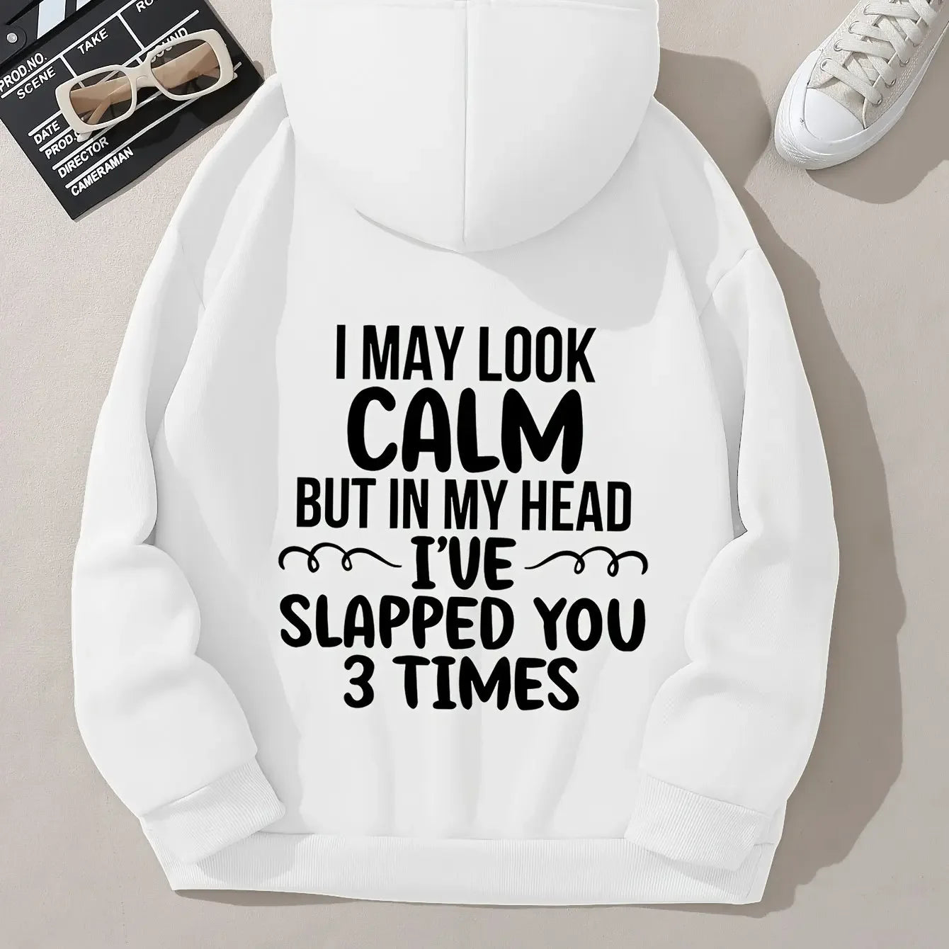 I May Look Calm Slogan Hoodie